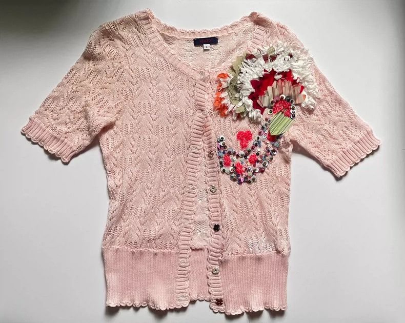 Kenzo KENZO Pink lace crochet sweater Size L / US 10 / IT 46 - 2 Thumbnail