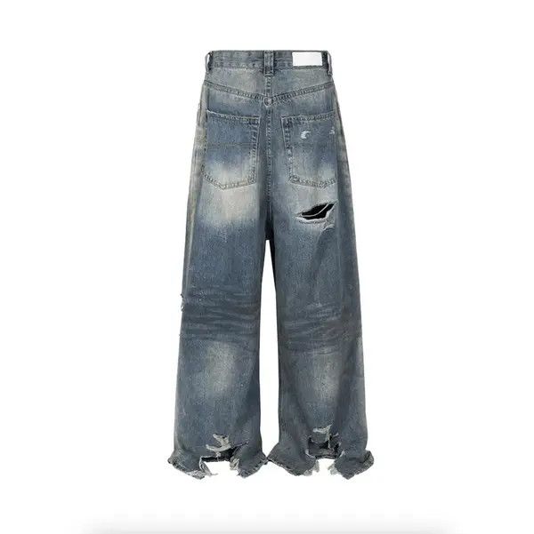 VIBE Baggy Wide Leg Jeans Frayed Damaged Hole Oversized Jeans Size US 30 / EU 46 - 2 Thumbnail