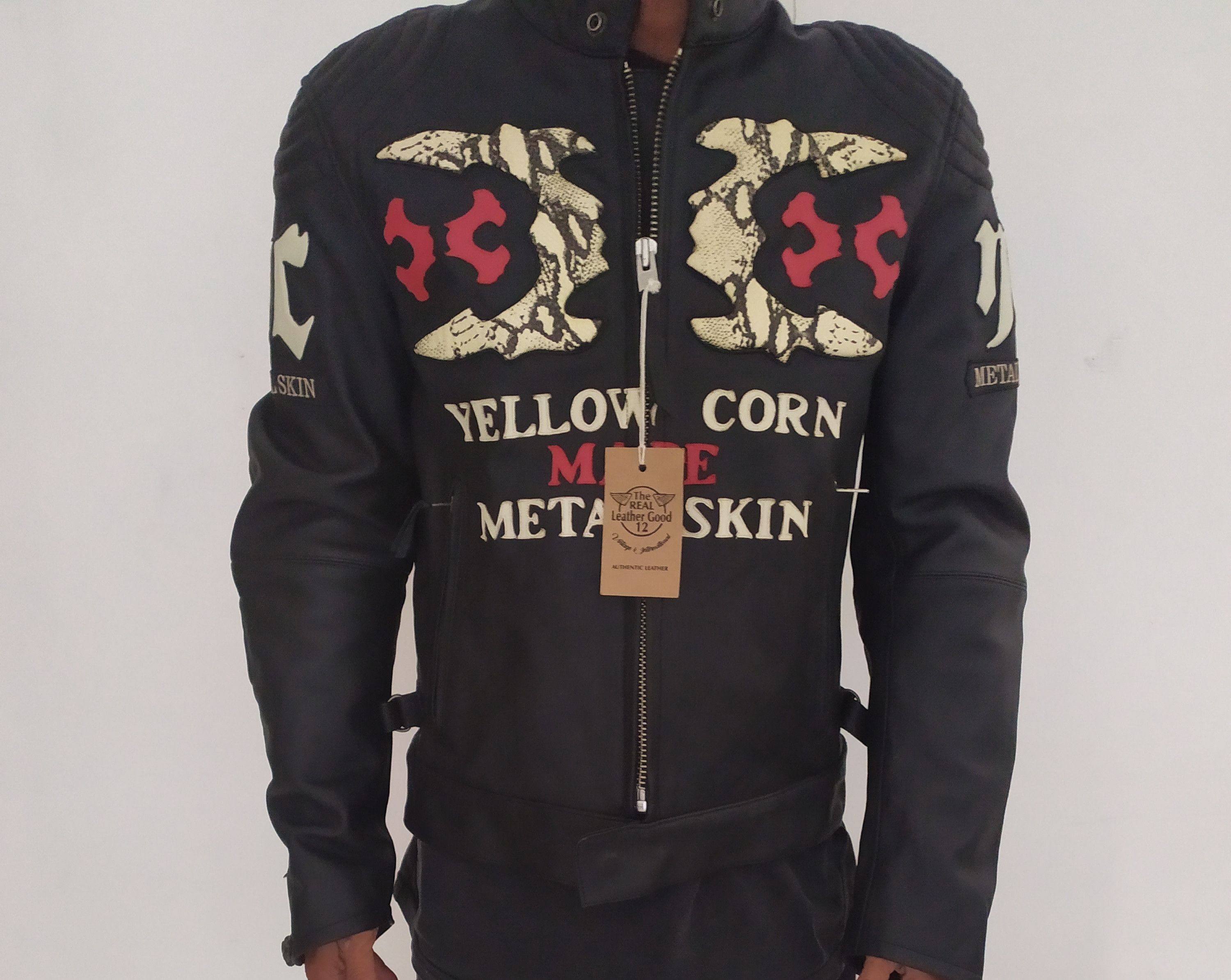 Genuine Leather YELLOW CORN MOTOR SPORTS MADE METAL SKIN LEATHER JACKET Size US M / EU 48-50 / 2 - 7 Thumbnail
