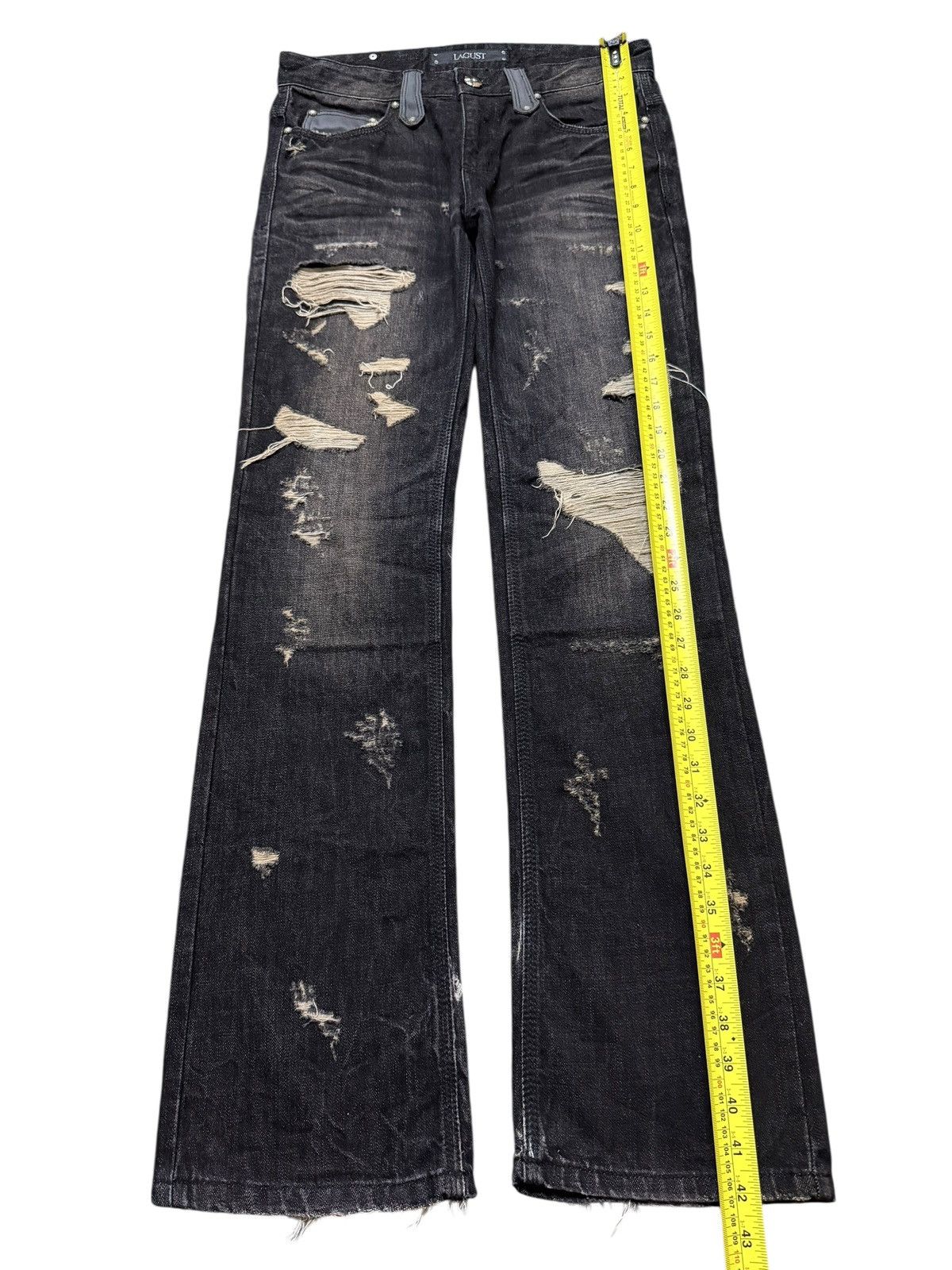 Tornado Mart Vintage Lagust Faded Wash Clawmark Whisker Distressed Flare Size US 31 - 13 Thumbnail