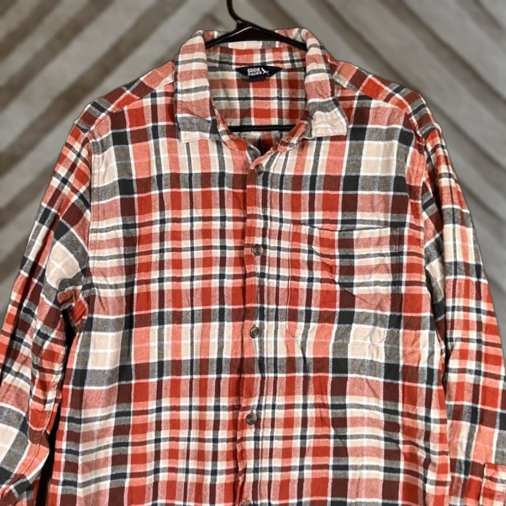 Eddie Bauer VINTAGE Eddie Bauer Mens Shirt Orange Plaid Flannel Button-Down Long Sleeve Large Size US L / EU 52-54 / 3 - 1 Thumbnail