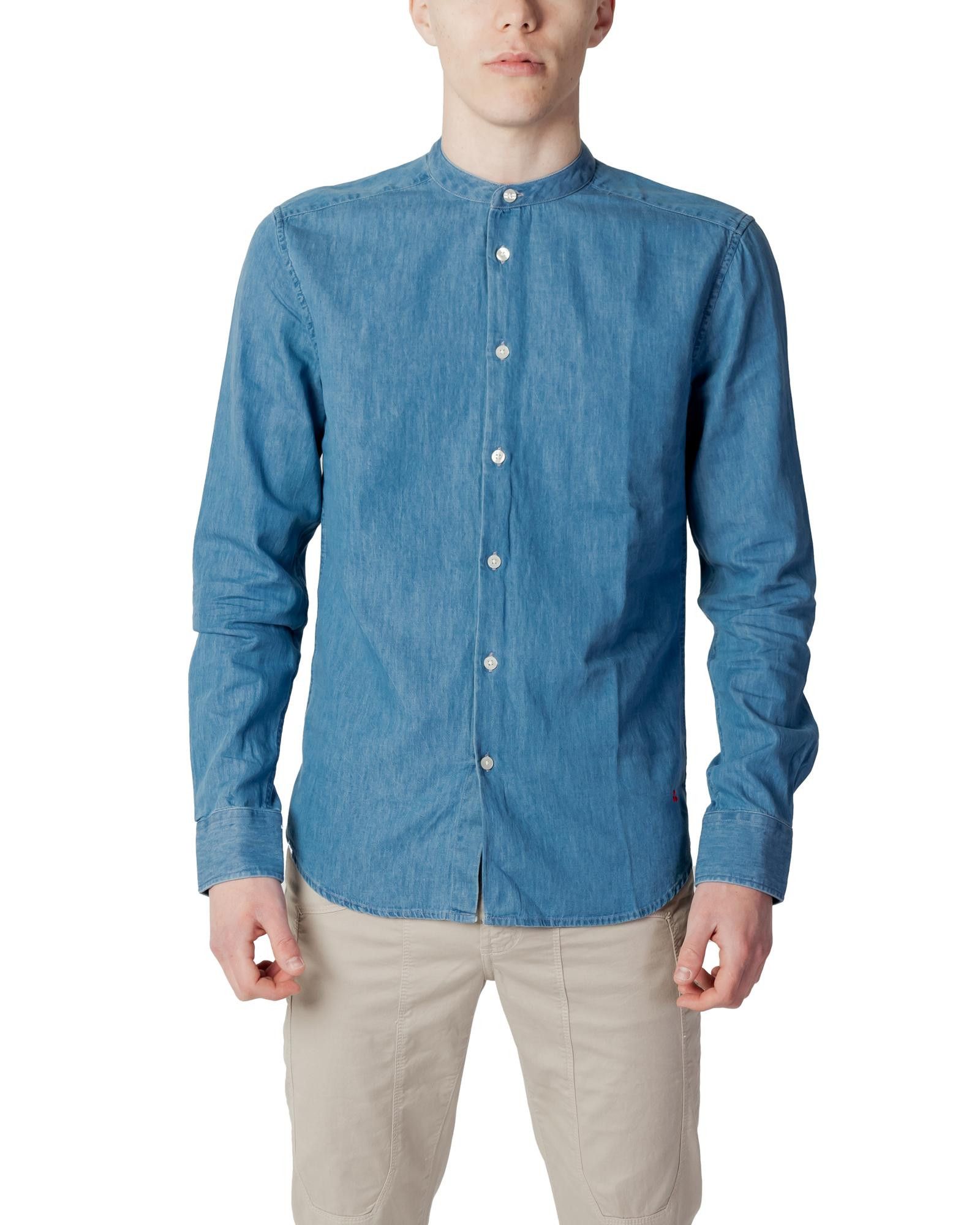 image of Peuterey Long Sleeve Cotton Shirt With Button Fastening in Blue, Men's (Size 2XL)