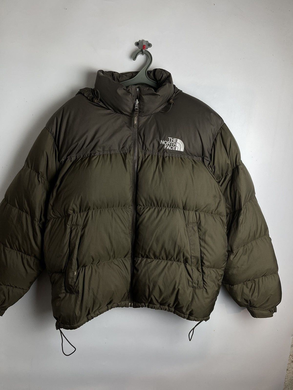 Vintage 90s Khaki Green The North Face Hooded Puffa Coat L