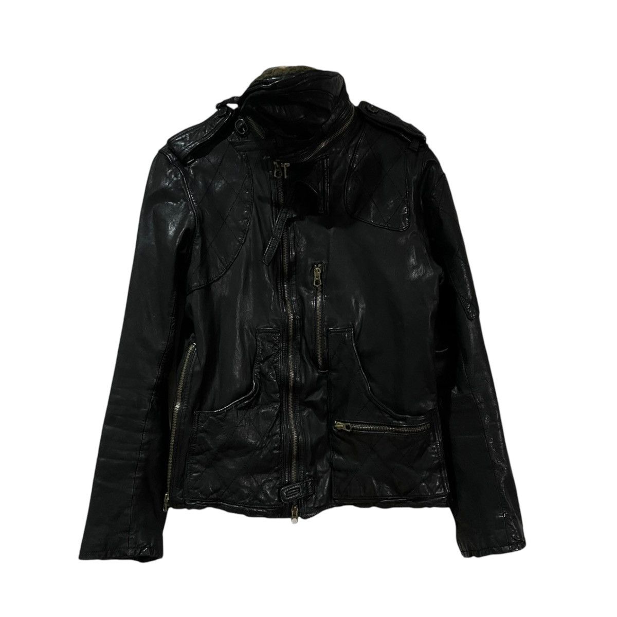 ジャケット・アウター Share Spirit gasmask leather jacket SHARE SPIRIT HOMME AW08 Sheepskin Leather Gas-Mask Rider Jacket