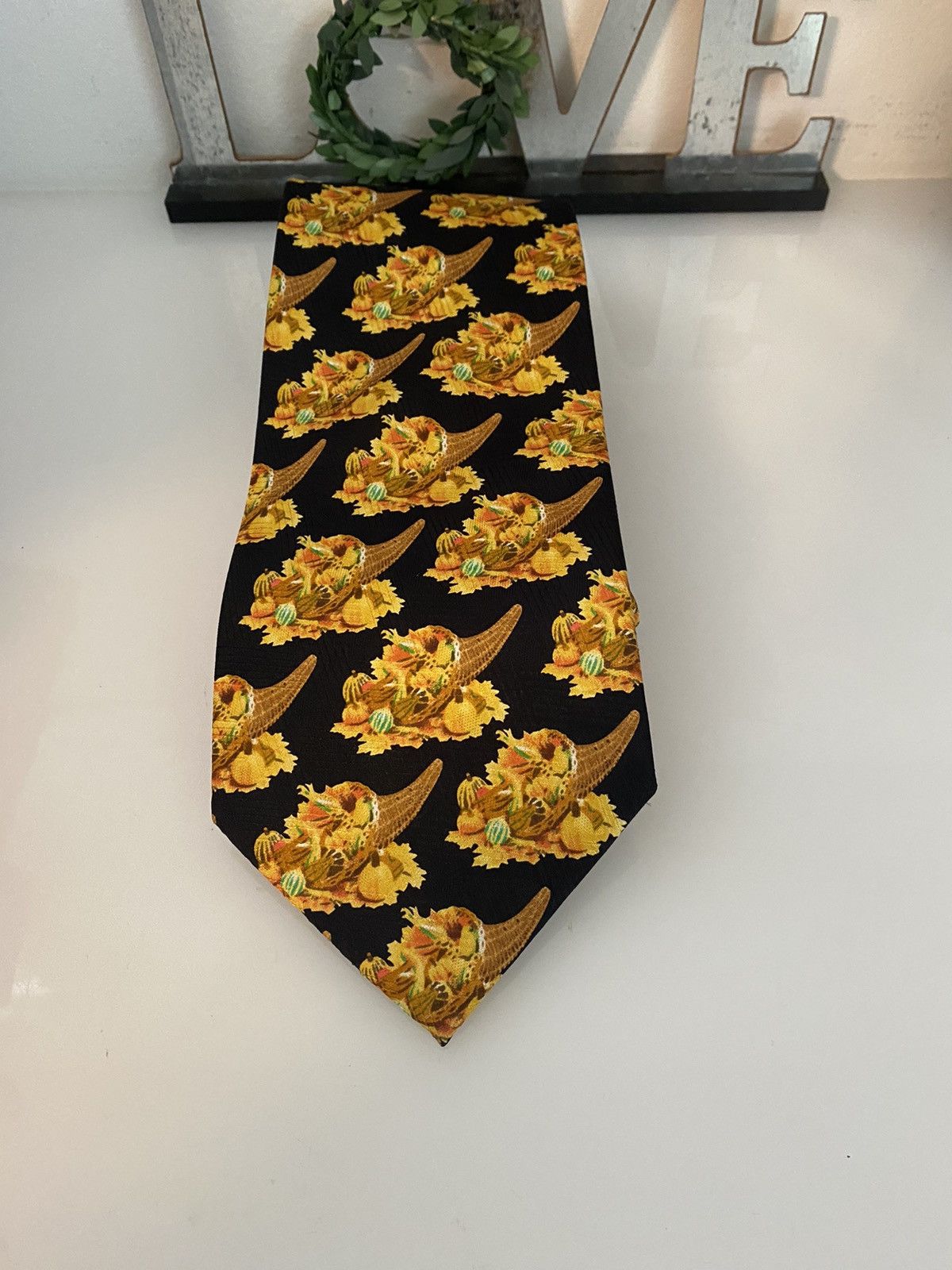 Vintage Wild Ties Cornucopia Repeat Wide Silk Tie Vintage Orange Blk Size ONE SIZE - 1 Thumbnail