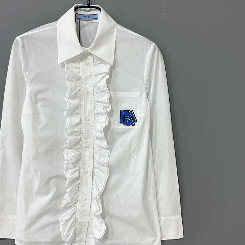 Prada White Ruffled Shirt by PRADA -2505 Size M / US 6-8 / IT 42-44 - 2 Thumbnail