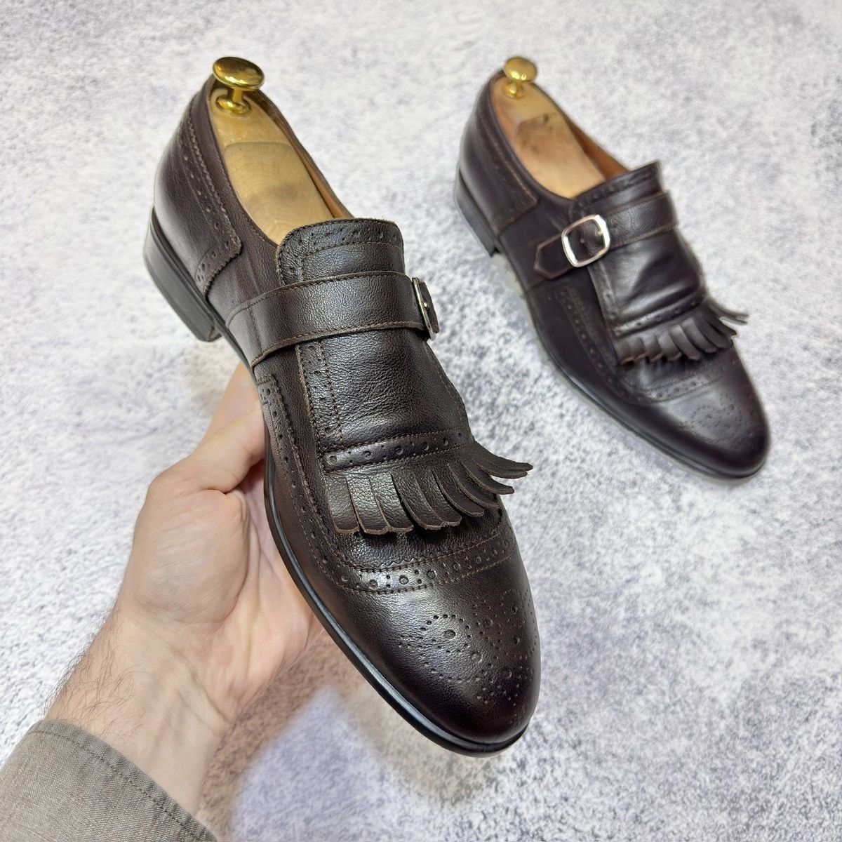 Doucal's × Handmade Doucal’s Italy Dark Brown Monk Shoes US9 UK8 EU42 27cm Size US 9 / EU 42 - 7 Thumbnail