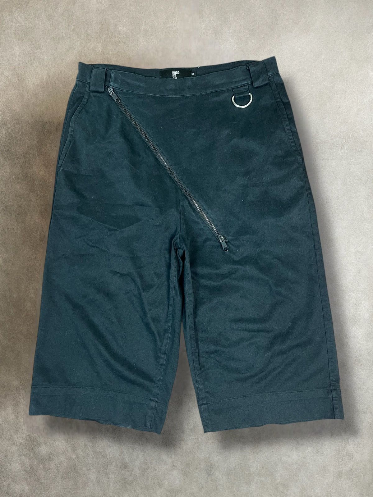 Hood by air hba asymmetrical zipper long shorts