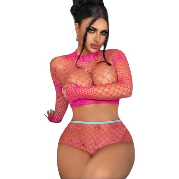 Other Women Hot Pink Sheer Fishnet Lingerie Set Size ONE SIZE - 1 Thumbnail
