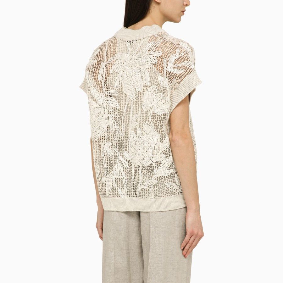 Brunello Cucinelli o1d2blof0824 Perforated Cotton Cardigan in Beige Size S / US 4 / IT 40 - 3 Thumbnail