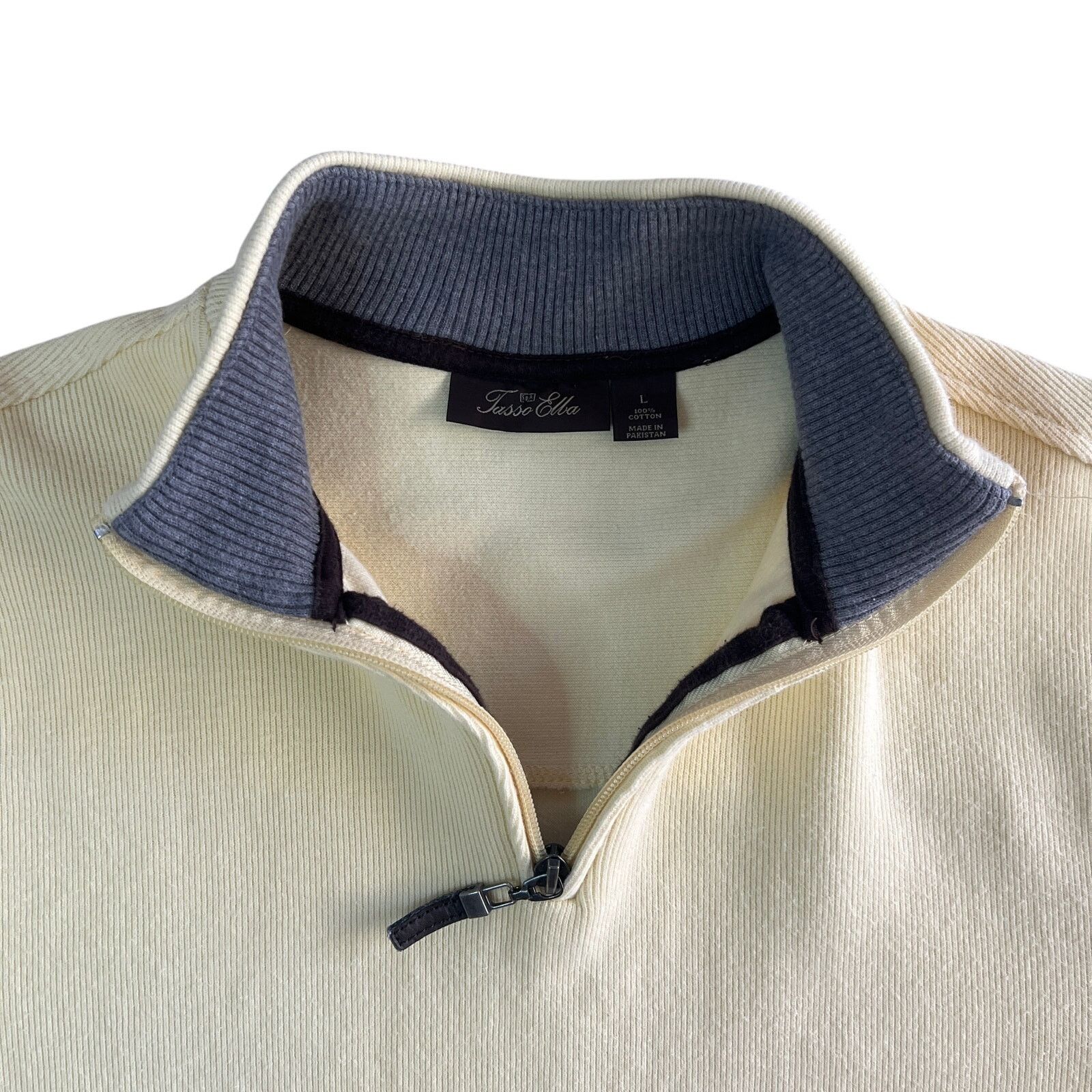 Tasso Elba Tasso Elba Men’s Pullover Sweater Cream Ribbed Cotton Size L Size US L / EU 52-54 / 3 - 5 Thumbnail