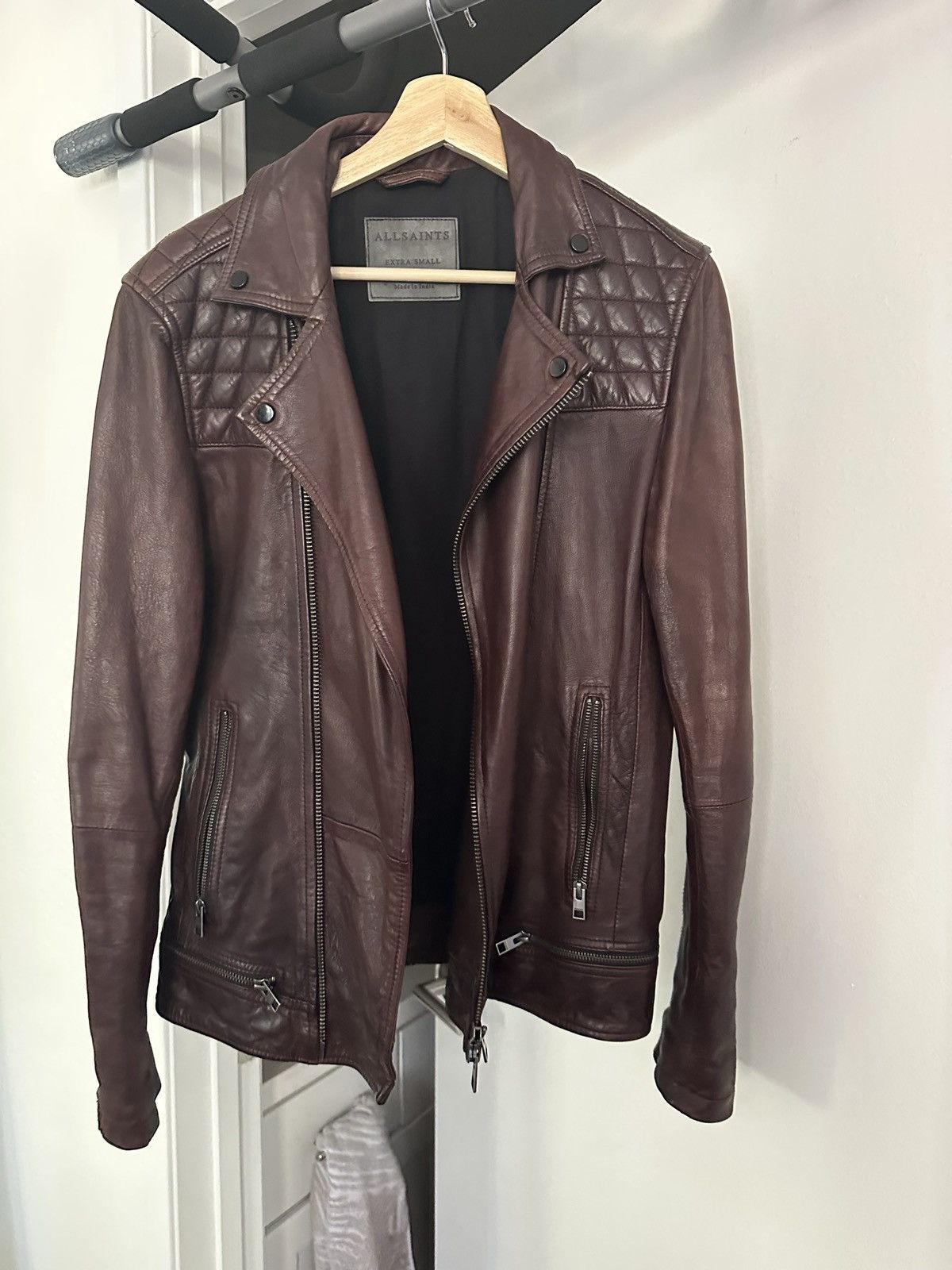 image of Allsaints All Saints Leather Jacket in Maroon, Men's (Size XS)