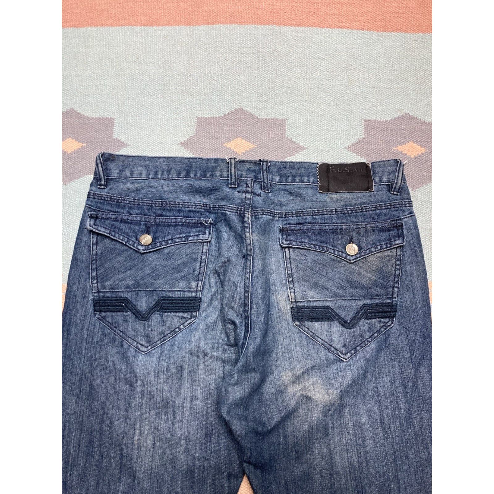 Vintage VINTAGE Jeans Men 40x33 Embroidered Wide-Leg Grunge Baggy Skater Y2K Blue Fusai 40x33 Size US 40 / EU 56 - 3 Thumbnail