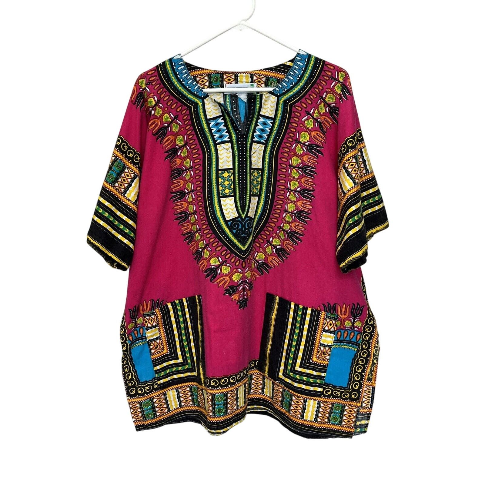 Tribal Streetwear × Vintage Fun Wear | Vintage African Tribal Dashiki XL Pink Pockets Size XL / US 12-14 / IT 48-50 - 2 Thumbnail