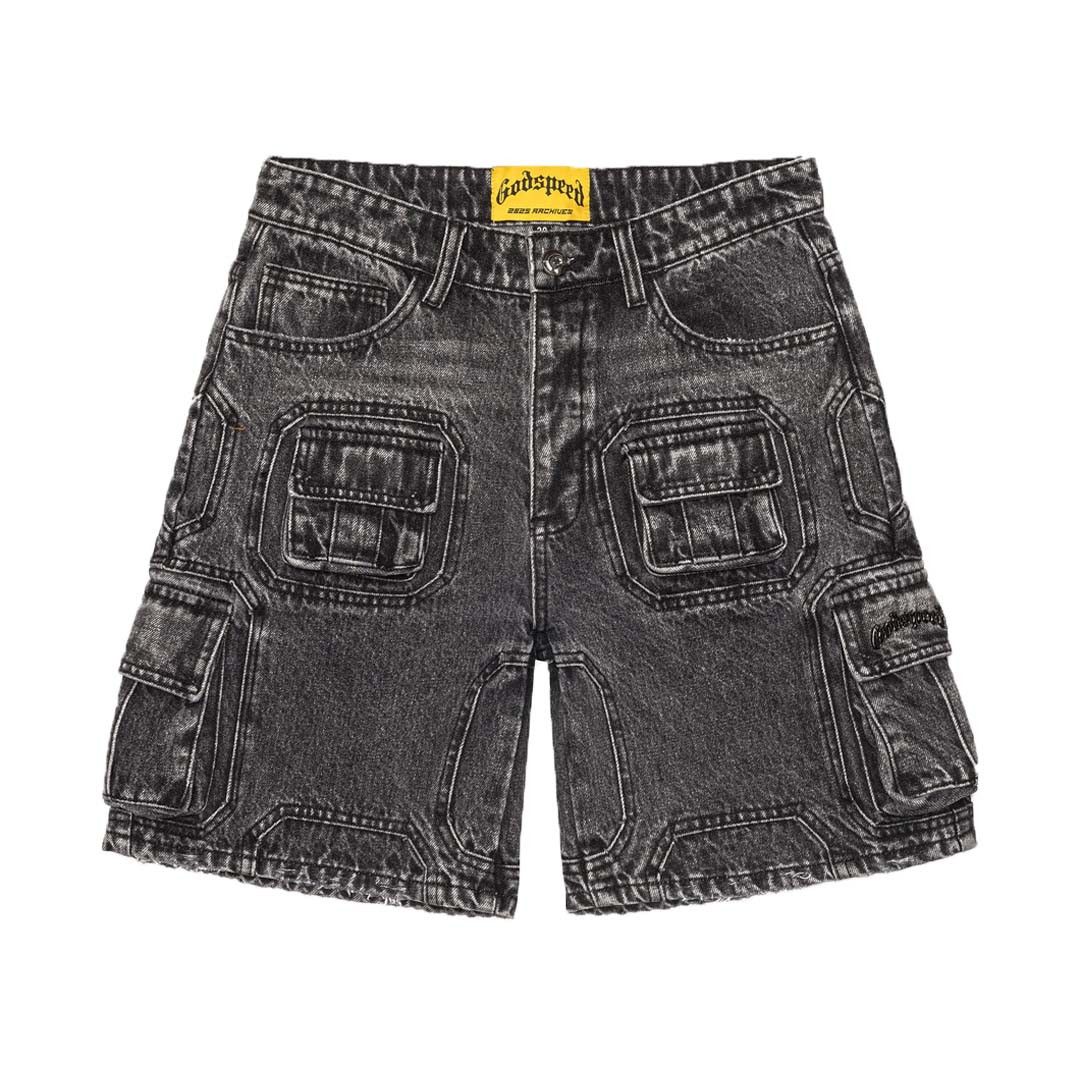 Godspeed Octagon Cargo Denim Shorts Grey Wash Size US 32 / EU 48 - 1 Thumbnail