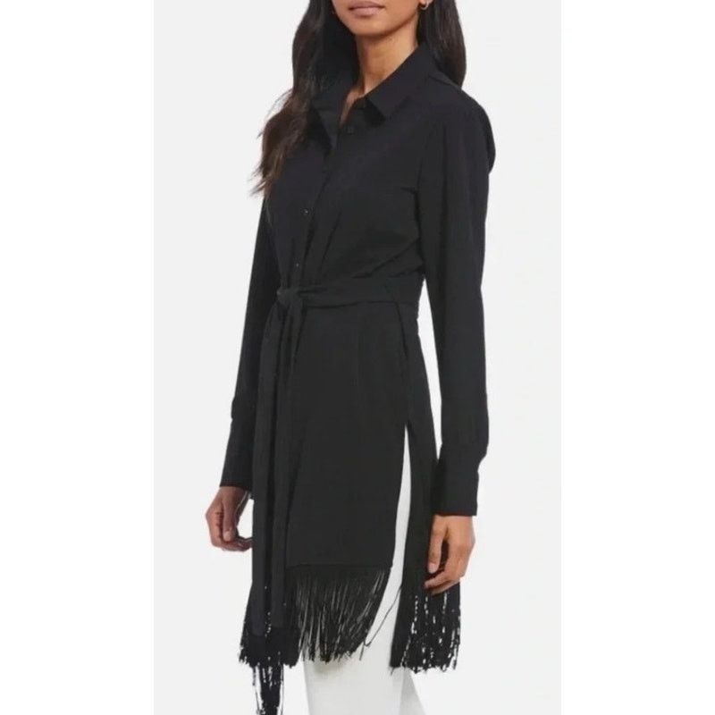 Halston H by Halston Women's Black Fringe Button Down Tunic, L Size L / US 10 / IT 46 - 1 Thumbnail