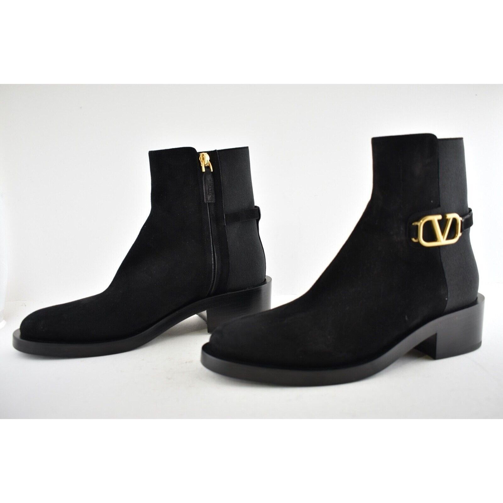 Valentino Valentino V Logo Gold Black Suede Block Heel Short Ankle Size US 7.5 / IT 37.5 - 8 Thumbnail