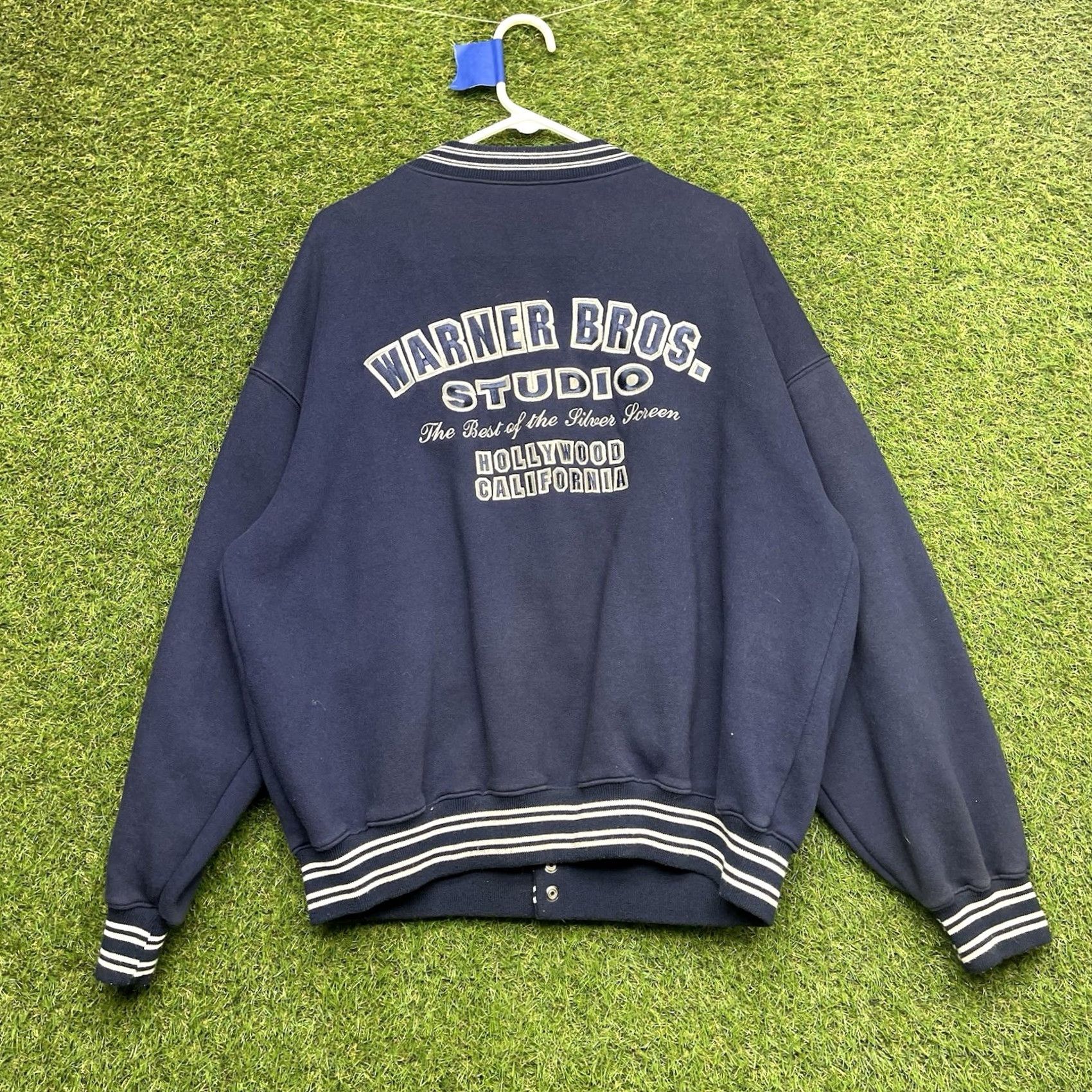 Vintage VINTAGE Warner Bros Studio Jacket Mens L Blue Logo 90s Varsity Cotton Jacket Coats Staten? Size US L / EU 52-54 / 3 - 2 Thumbnail