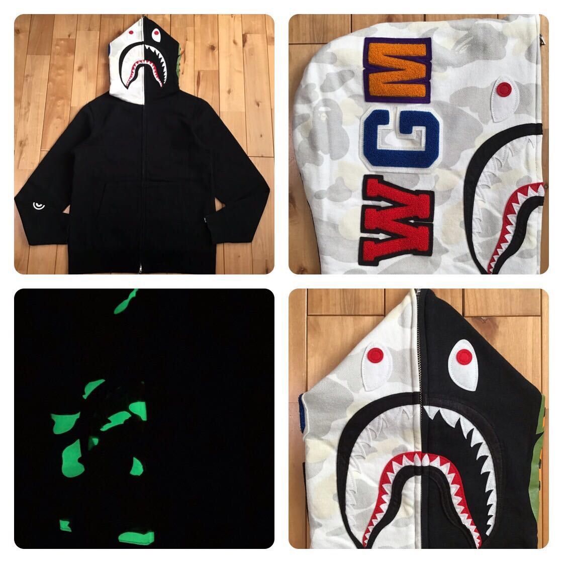 image of Glow In The Dark Bape City Camo Shark Full Zip Hoodie Ape in Black, Men's (Size Medium)
