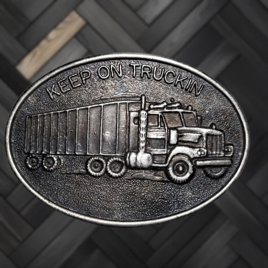 Vintage VINTAGE belt buckle TRUCKER belt Buckle Men Brass western KEEP ON TRUCKING 2.5" x 3.5" fits 1.75" USA Canada Mens Size ONE SIZE - 1 Thumbnail