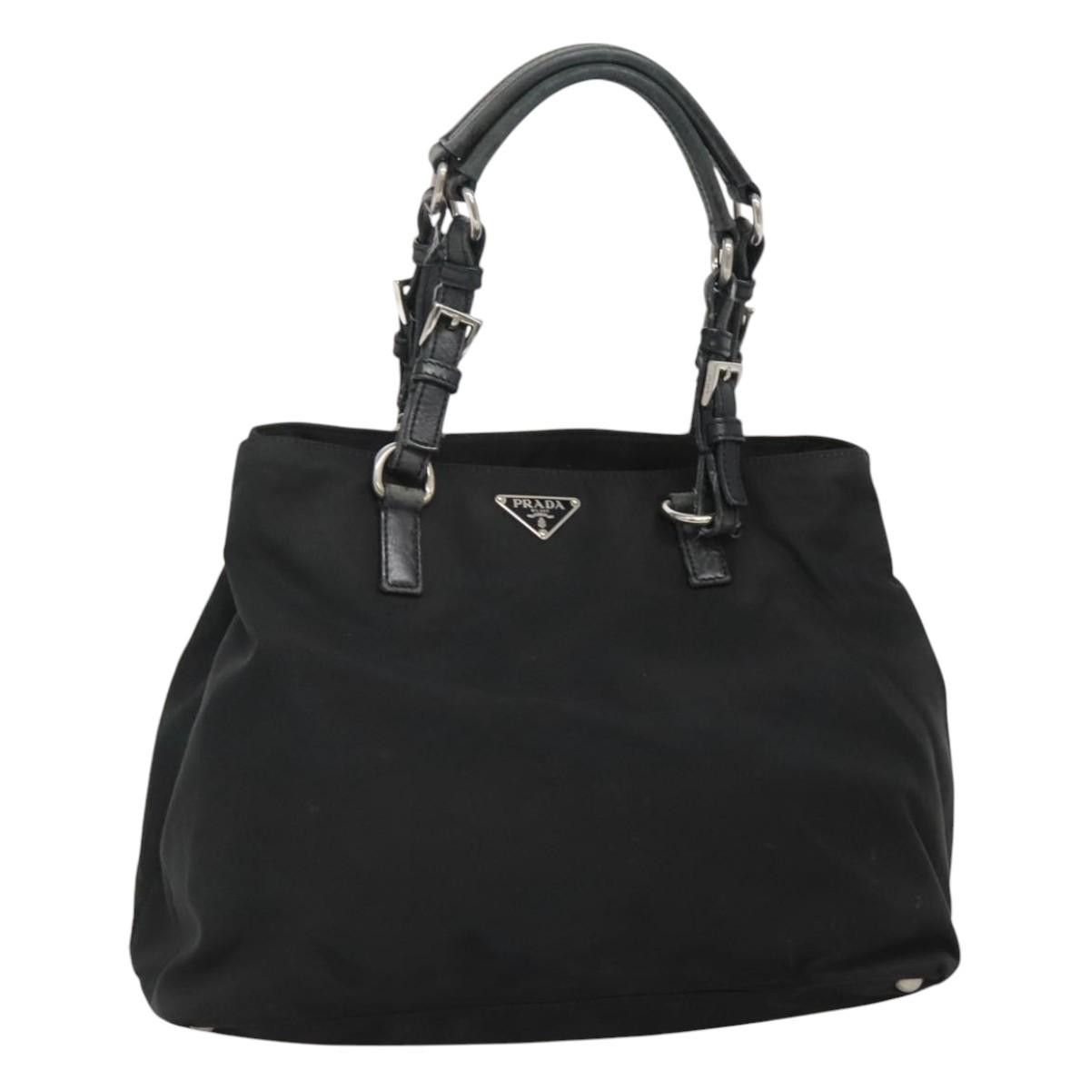 Prada Tote Bag Nylon Black Silver Auth Bd1859, Women's
