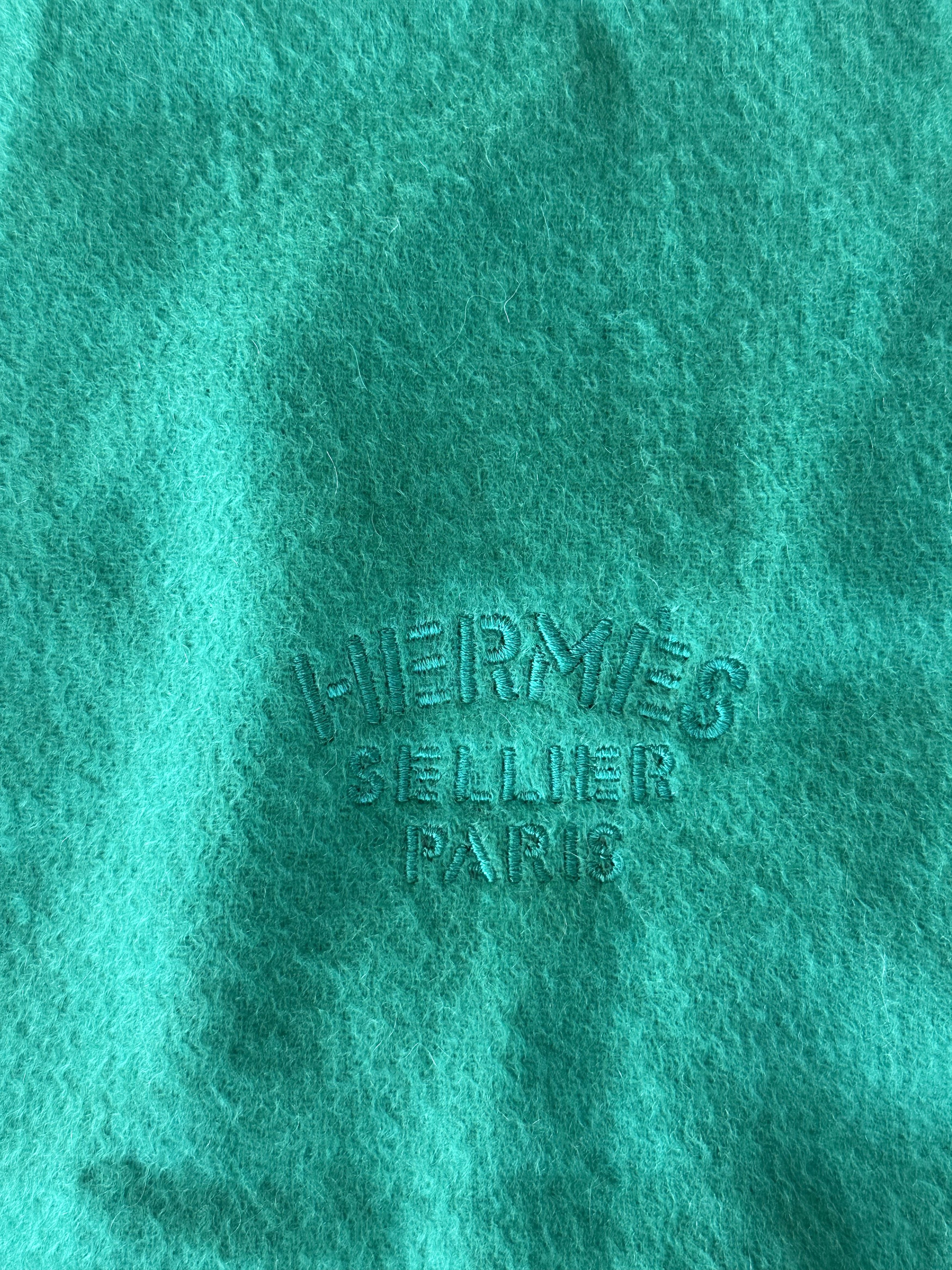 Hermes Hermes Grey & Turquoise Embroidered Logo Cashmere Scarf Size ONE SIZE - 3 Thumbnail