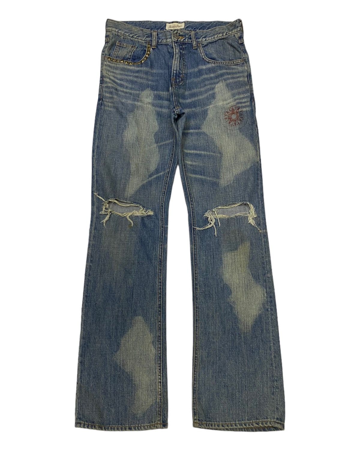 image of Archival Clothing x If Six Was Nine Flare Jeans Bonds & Peace Rips Denim Jeans Lgb Style in Blue (S