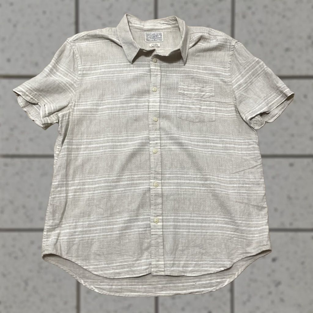 Lucky Brand LUCKY BRAND Linen Shirt Men XL Tan Beige Stripe Western Button-Up Shirt Size US XL / EU 56 / 4 - 1 Thumbnail