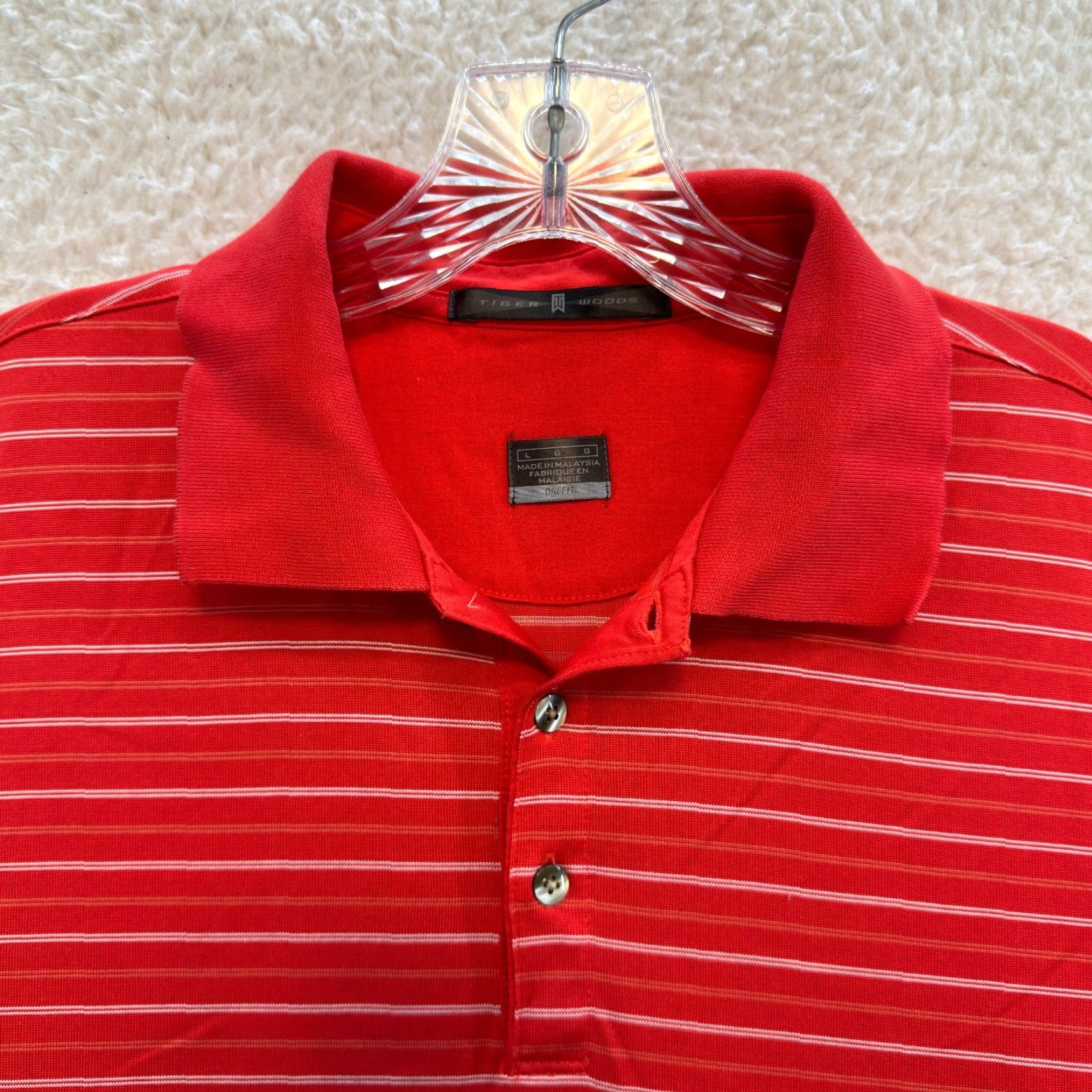 Vintage Tiger Woods Golf Polo Shirt Striped Red Dri-Fit Short Sleeve Large Mens Polo Size US L / EU 52-54 / 3 - 3 Thumbnail