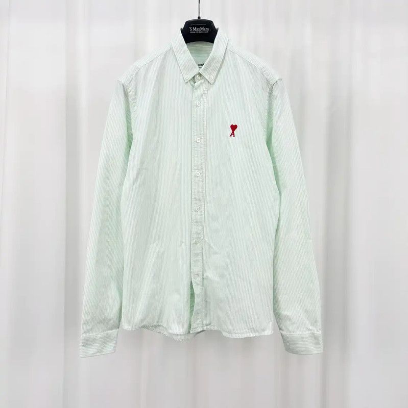 AMI AMI Light Green Long Sleeve Embroidered Shirt 0089 Size L / US 10 / IT 46 - 1 Thumbnail