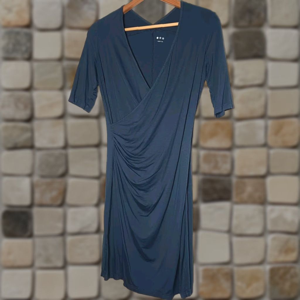 Vintage VINTAGE Three Dots Women's Dress Small Faux Wrap V-Neck Blue Stretch Bodycon Casual Party Sleeveless Size S / US 4 / IT 40 - 1 Thumbnail