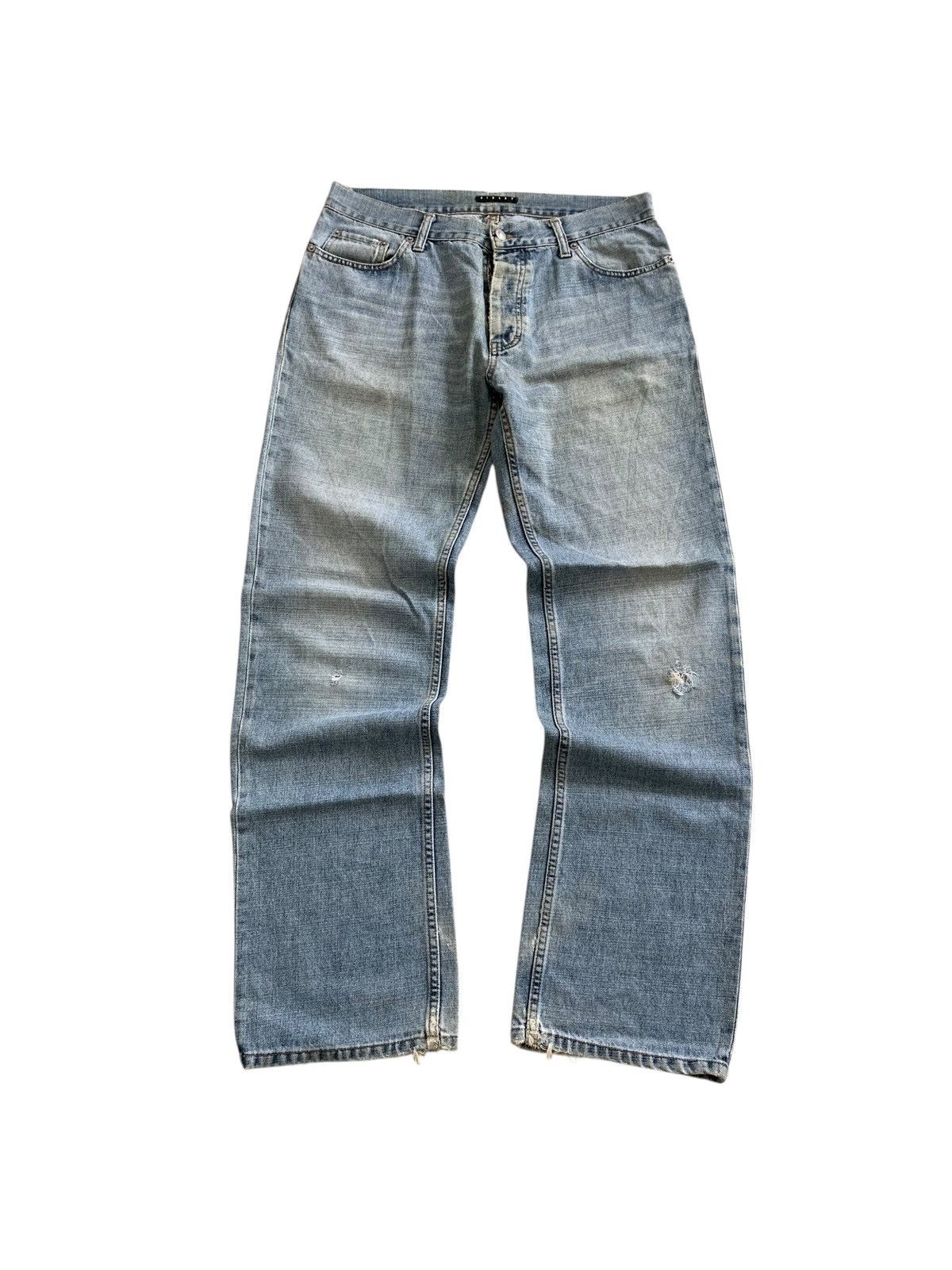 Japanese Brand Sisley Button Fly Distressed Faded Blue Jeans Size US 34 / EU 50 - 10 Thumbnail