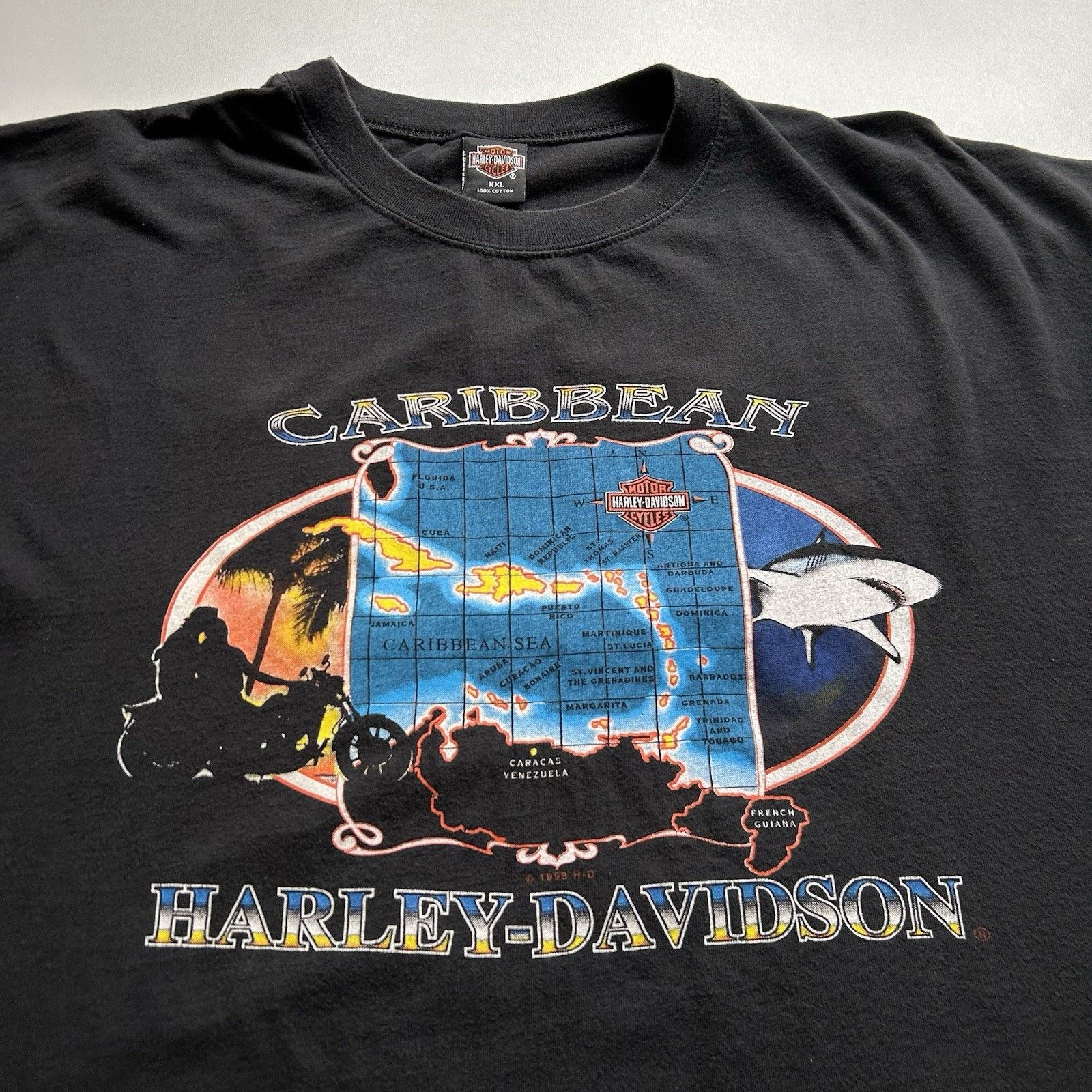 Harley Davidson × Vintage Vintage 90s Harley Davidson Caribbean T Shirt Sz XXL Black Size US XXL / EU 58 / 5 - 2 Thumbnail