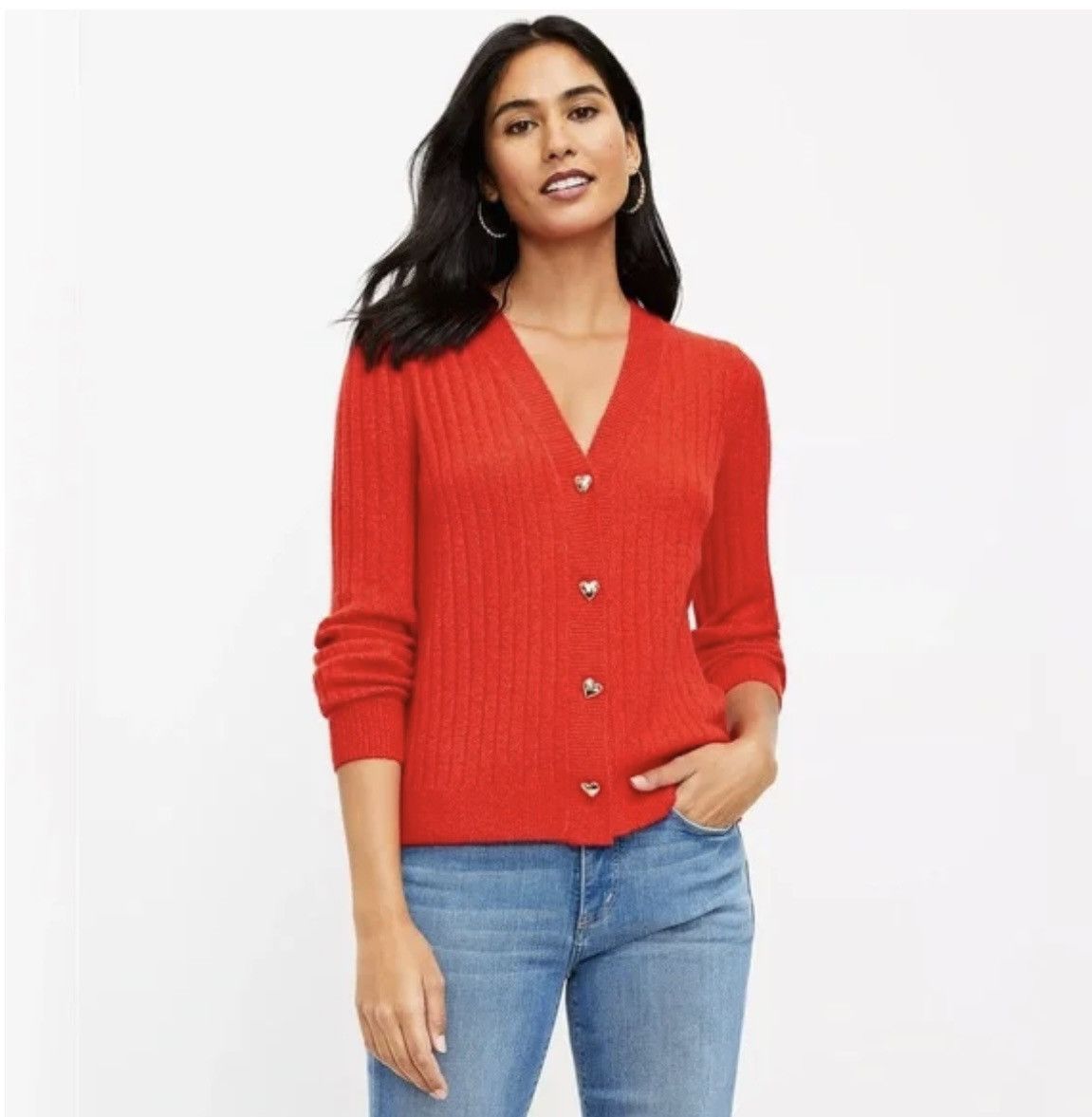 Loft Nwt Loft Red Cardigan Heart Button Sweater-xl Size XL / US 12-14 / IT 48-50 - 1 Thumbnail