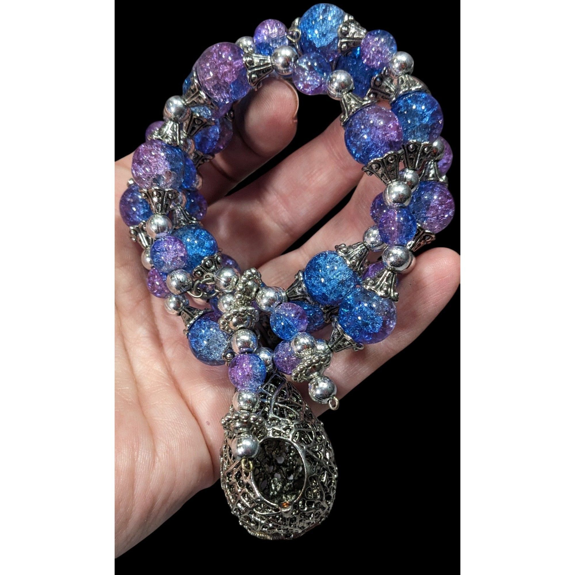 Handmade Handmade Fairycore Bird's Nest Blue And Purple Beaded Coil B Size ONE SIZE - 2 Thumbnail
