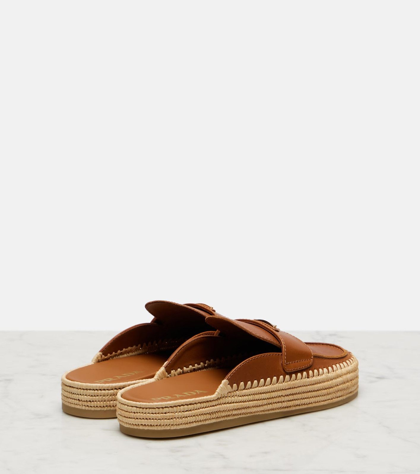 Prada o1B3y1r0526 Leather Espadrille Mules in Brown Size US 7 / IT 37 - 3 Thumbnail