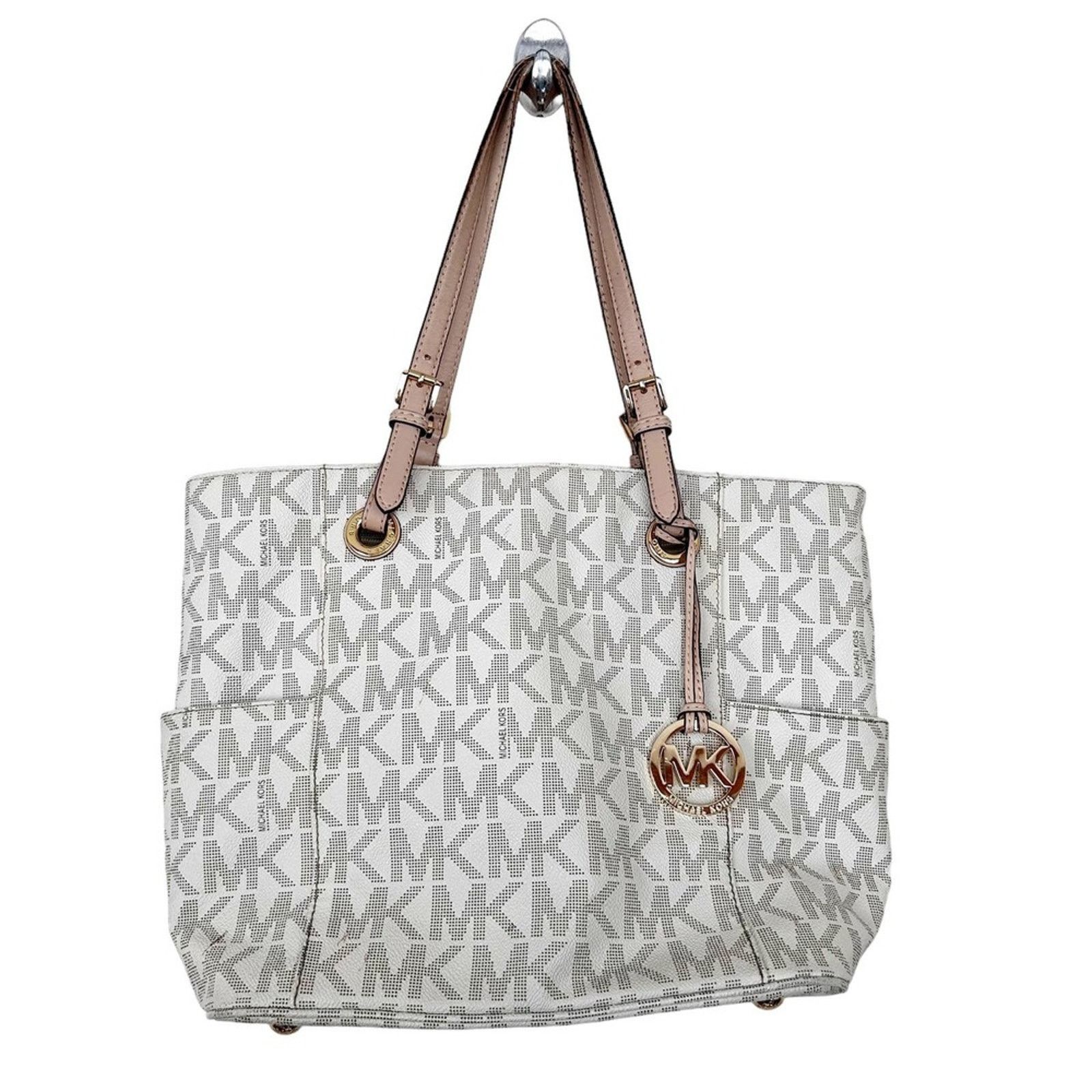 Michael Kors White Gray Monogram Tote Shoulder Bag, Women's