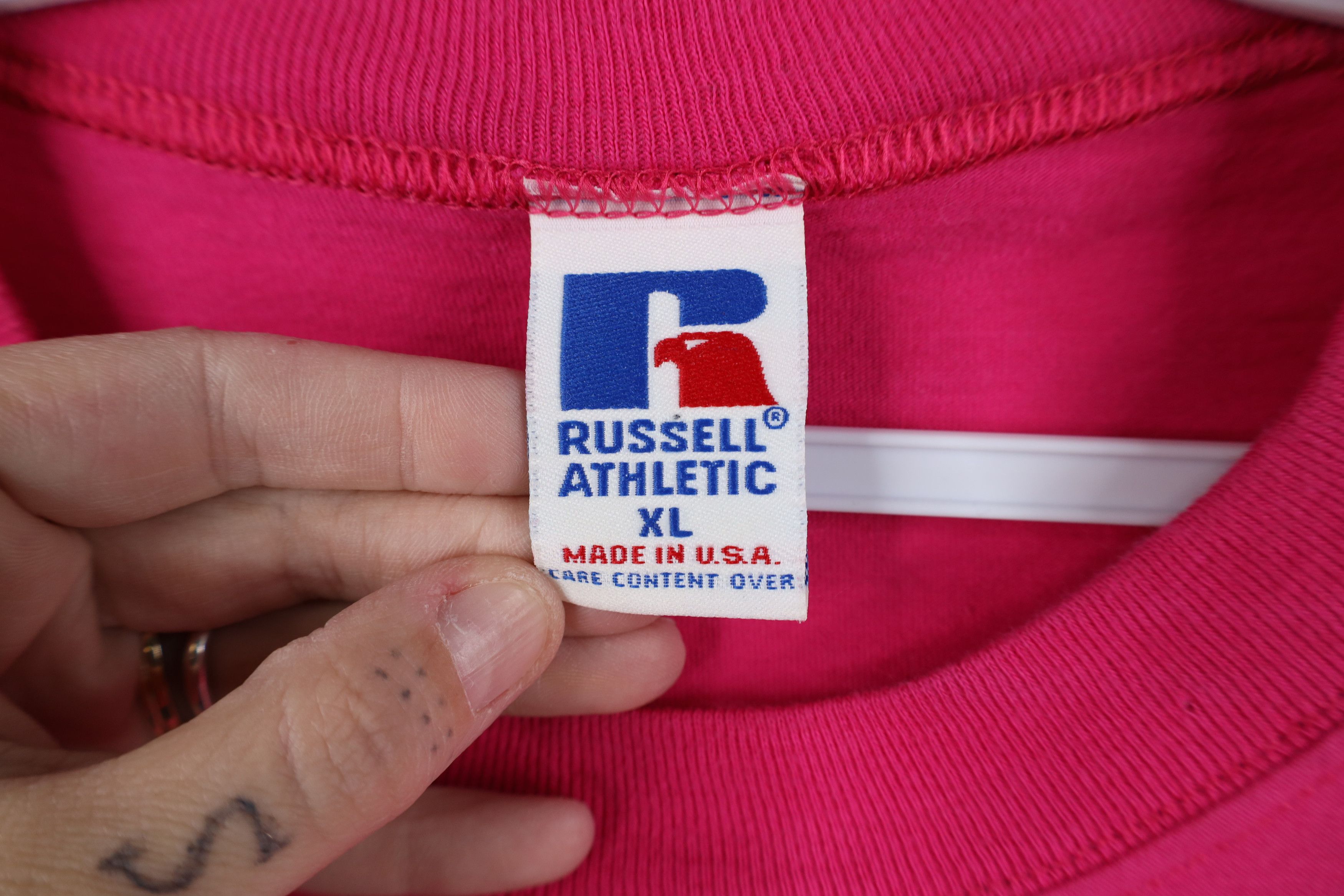 Russell Athletic Vintage 90s Russell Athletic Blank Cotton T-Shirt Pink USA Size US XL / EU 56 / 4 - 10 Thumbnail