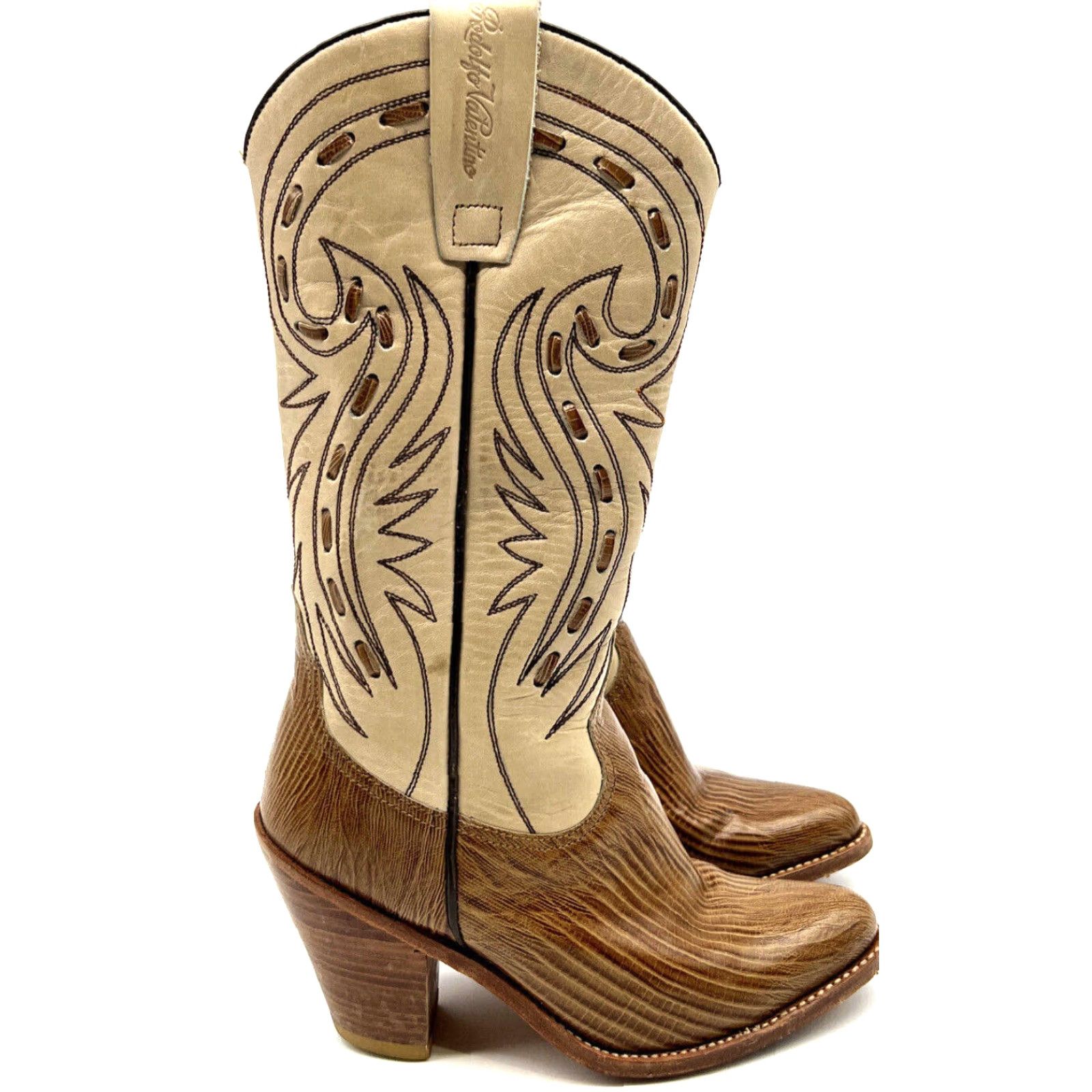 Valentino Rodolfo Valentino By Sancho Womens Boots 5.5 M Leather Western Cowgirl Cowboy Brown Embroidered Size US 6 / IT 36 - 4 Thumbnail