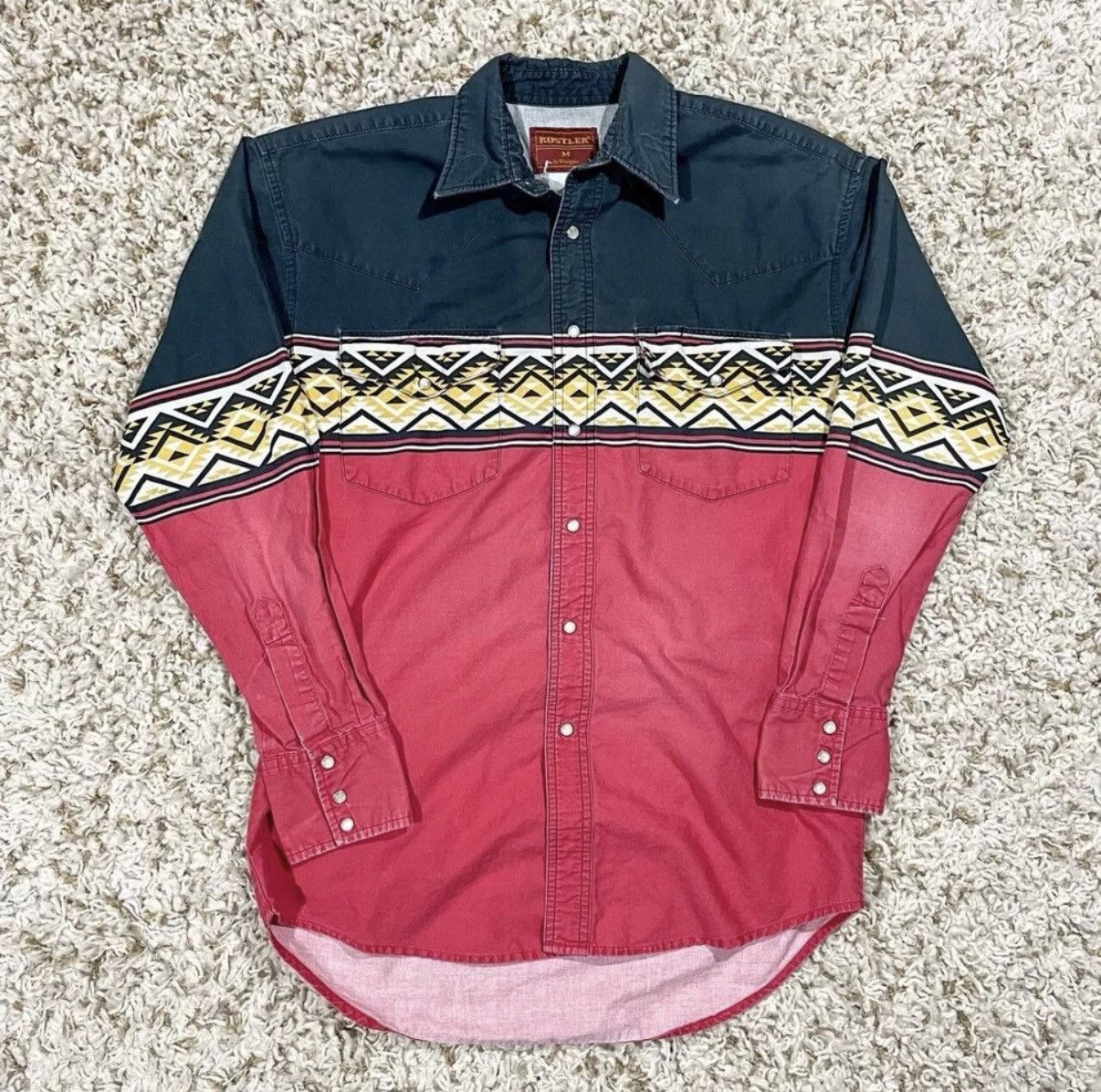Wrangler Wrangler Western Shirt Aztec Medium Pearl Snap Button Shirt Size US M / EU 48-50 / 2 - 1 Preview