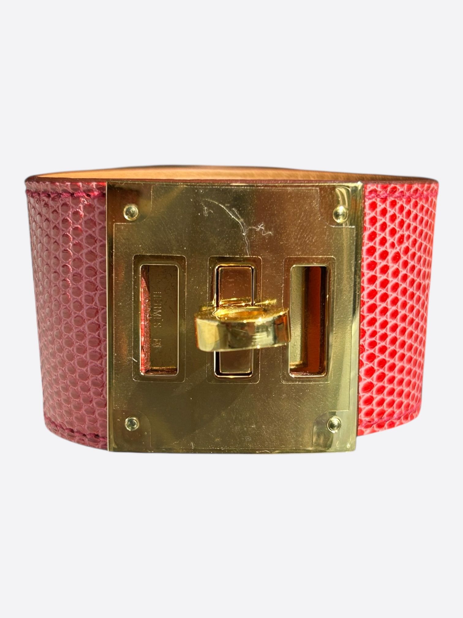 Hermes Hermes Pink Lizard & Gold Hardware Kelly Bracelet Size ONE SIZE - 1 Thumbnail