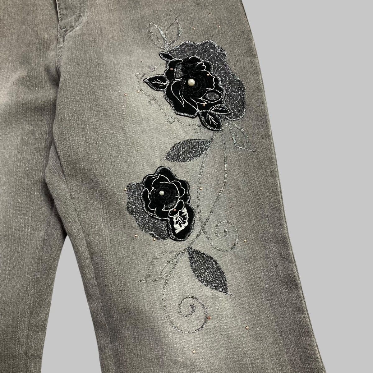 Hysteric Glamour × Japanese Brand × Tornado Mart M.ELEGANCE Flared Flowers Luck Pearl Washed Y2K Jeans💥 Size 32" / US 10 / IT 46 - 6 Thumbnail