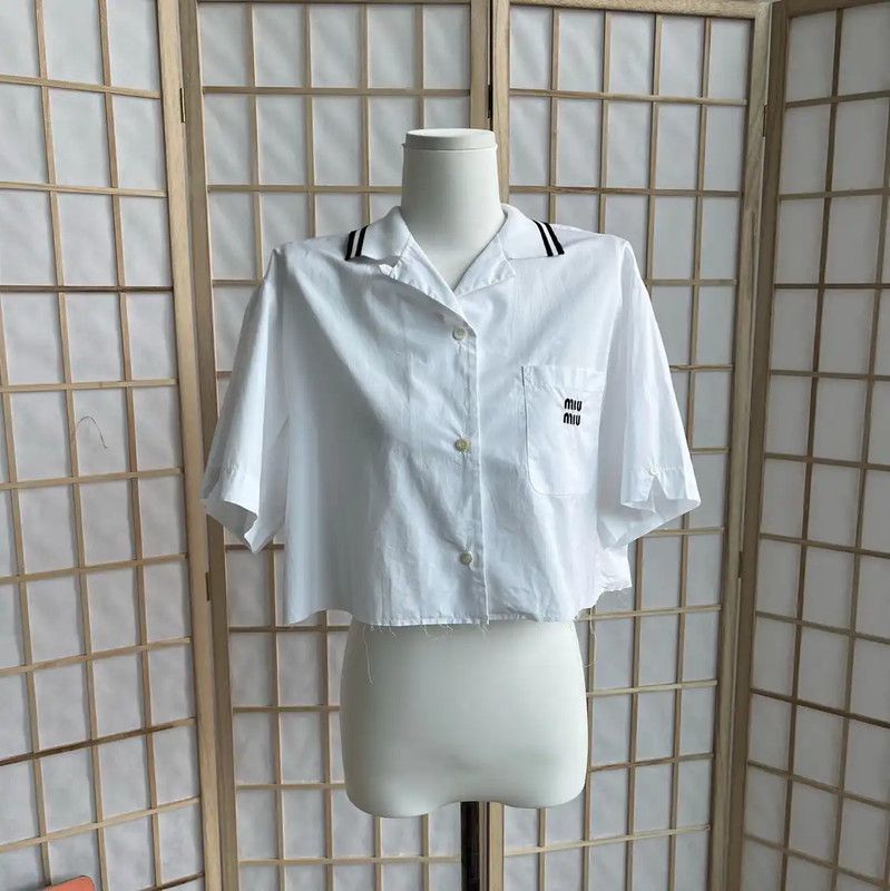 Miu Miu Miu Miu White Cotton Cropped Shirt 0089 Size M / US 6-8 / IT 42-44 - 1 Thumbnail