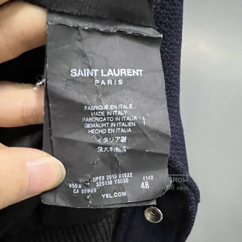 Saint Laurent Paris Saint Laurent Paris Navy Blue Patch Leather Baseball Jacke Size US M / EU 48-50 / 2 - 4 Thumbnail