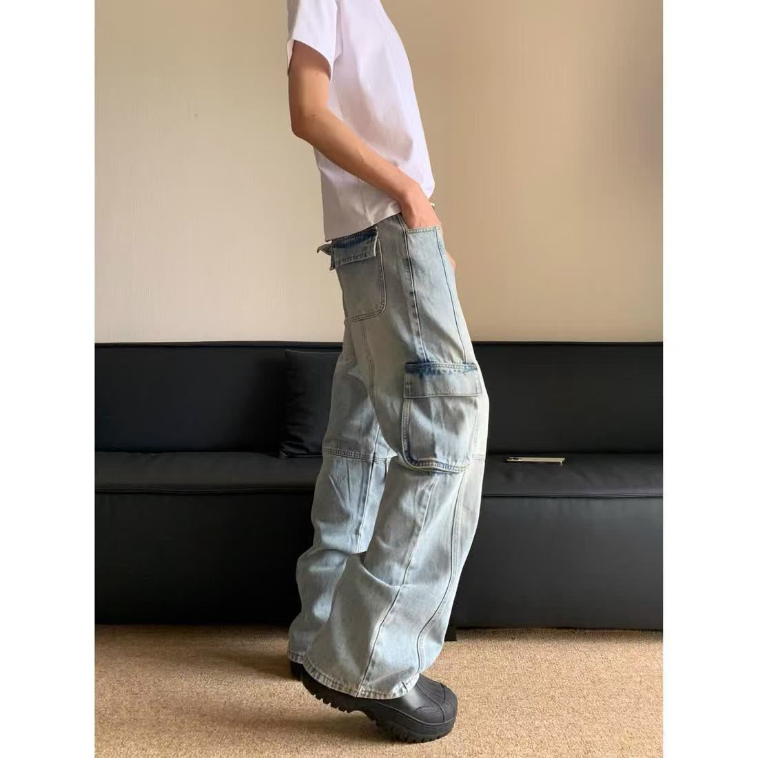 Japanese Brand × Jean Blue Washed Multi-Pocket Straight Cargo Jeans Size US 32 / EU 48 - 3 Thumbnail
