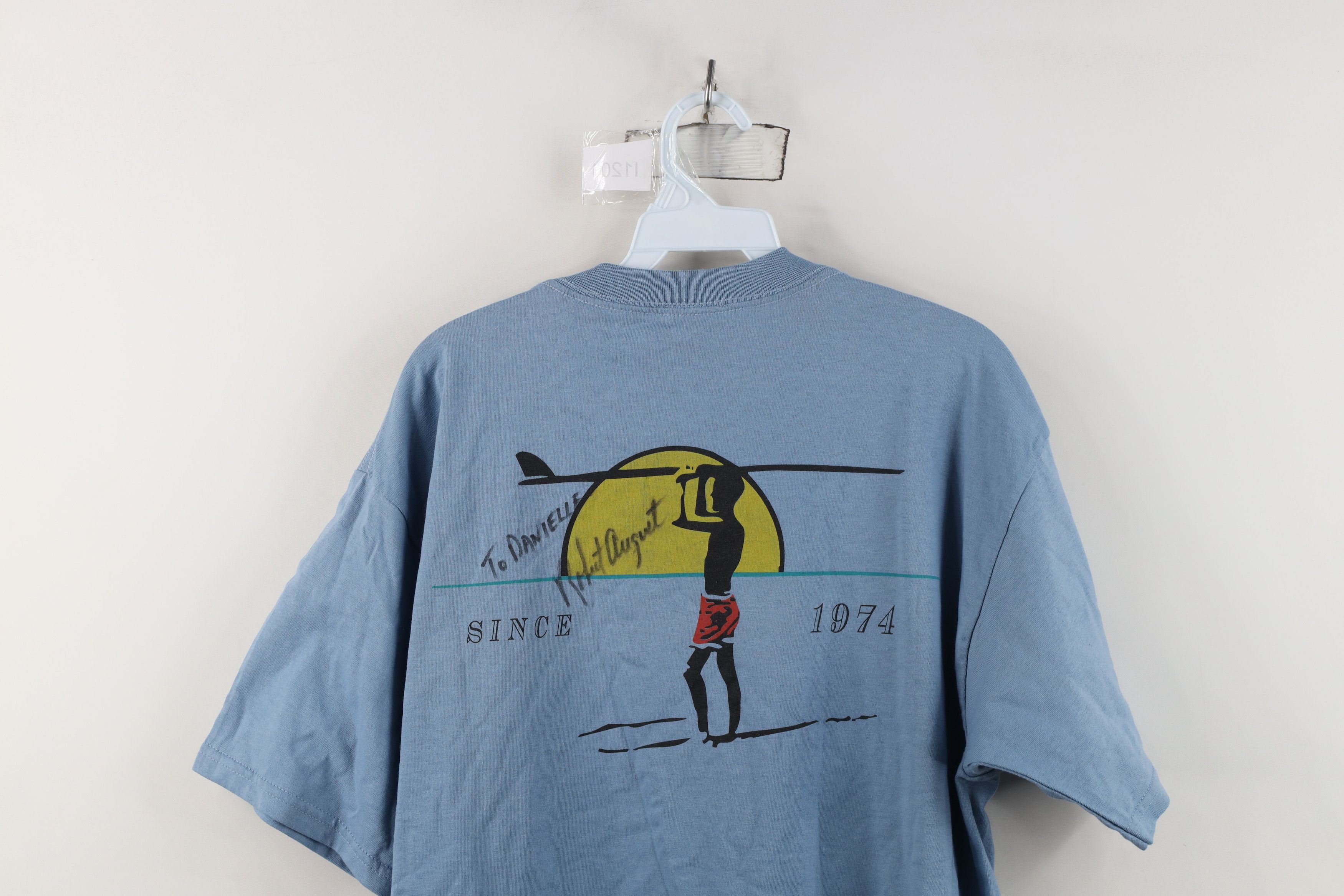 Vintage Vintage 90s Robert August Surfing Surf T-Shirt Blue Size US L / EU 52-54 / 3 - 12 Thumbnail