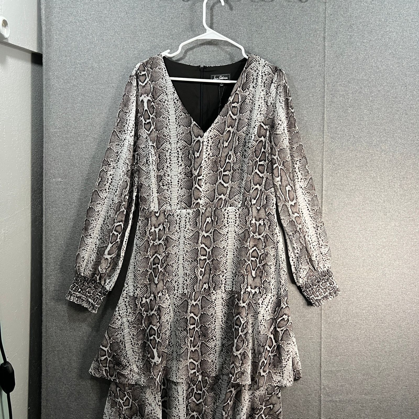 Other Sam Edelman Snakeskin Tiered Ruffle Midi Dress Grey Size L / US 10 / IT 46 - 1 Thumbnail