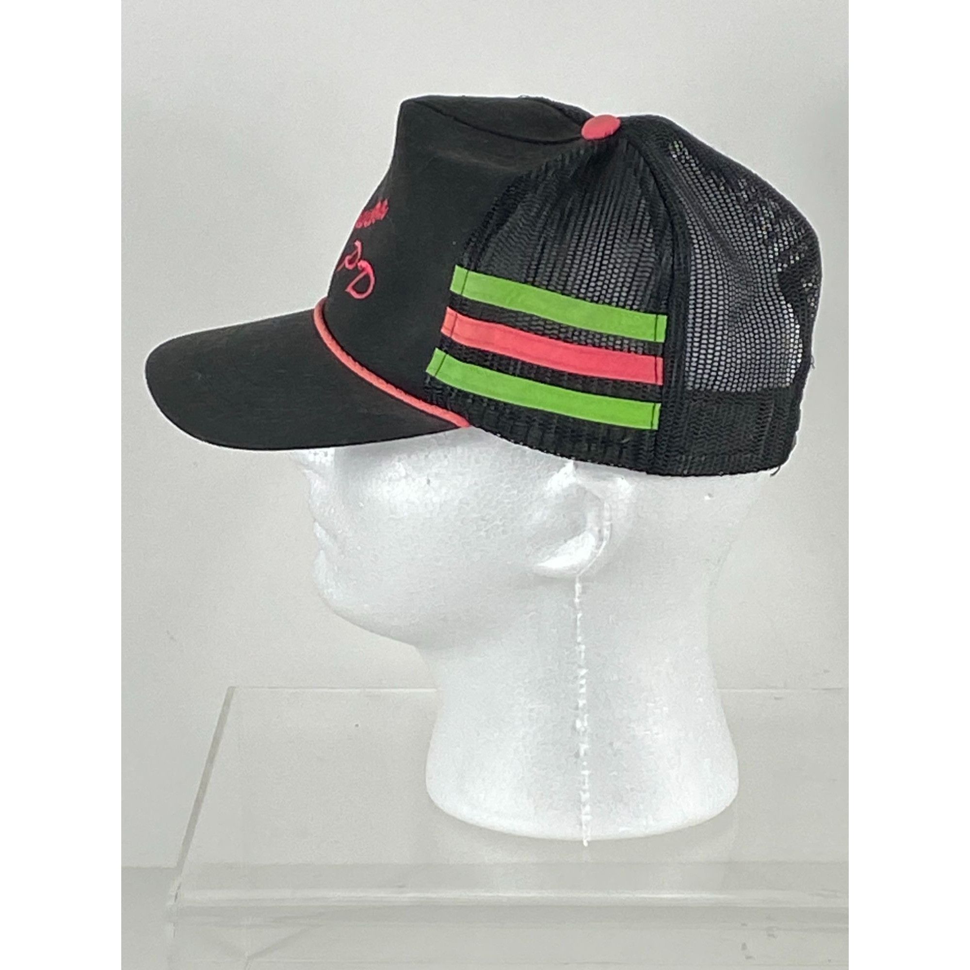 Other × Vintage Vintage Yupoong Houston PD Green & Pink Stripe Trucker Mesh Size ONE SIZE - 3 Thumbnail