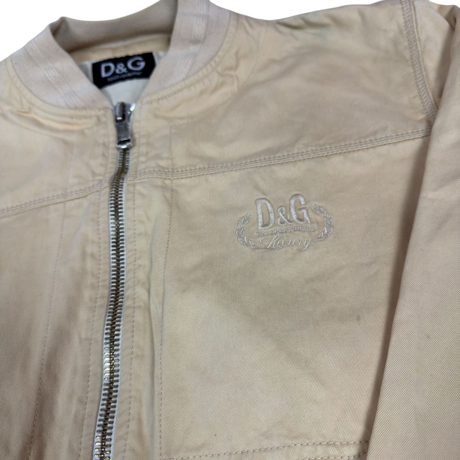 Dolce & Gabbana × Vintage Dolce & Gabbana Men's Beige Cotton Full Zip Bomber Jacket 54 Size US L / EU 52-54 / 3 - 4 Thumbnail
