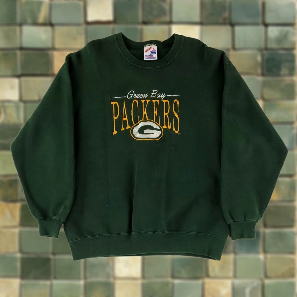 Jerzees VINTAGE Green Bay Packers Sweatshirt Jerzees Super Sweats Made USA Mens XL Green 90s Crew Neck Pullover Size US XL / EU 56 / 4 - 1 Thumbnail